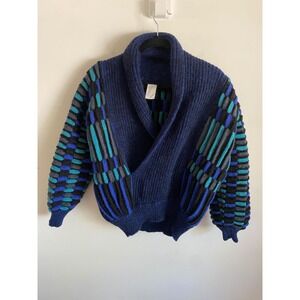 Vintage Made in Italy Wool Alpaca 3D Geometric Shawl Collar Men's Cardigan